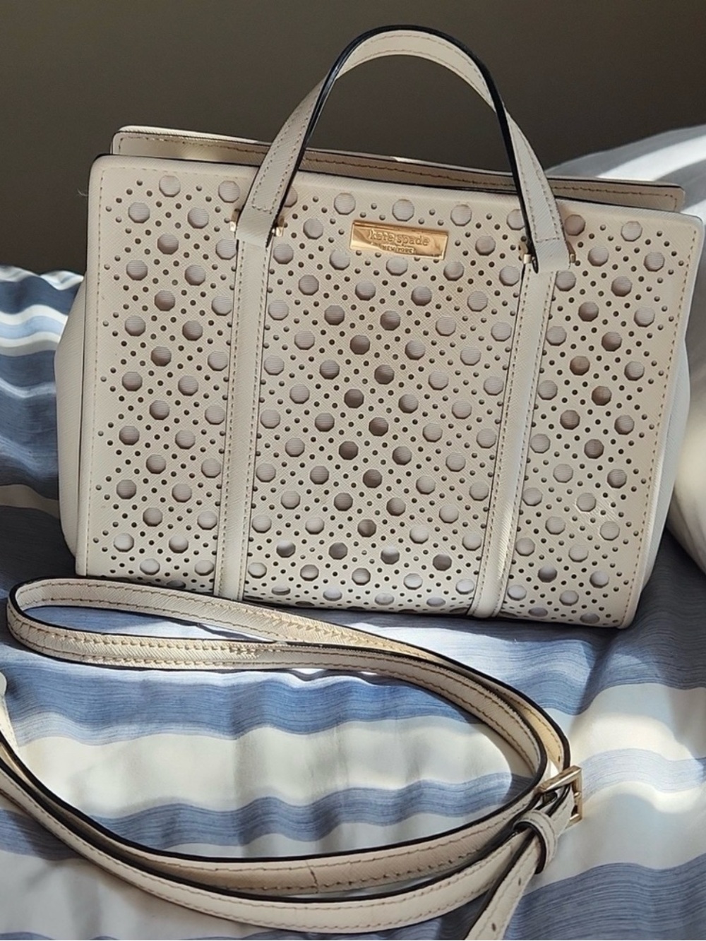 Kate Spade White Leather Tote Bag/purse w
 Strap